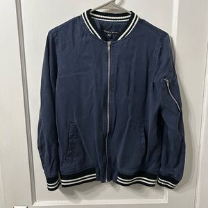 Harlowe & Graham Blue Bomber Jacket with Ribbed Collar